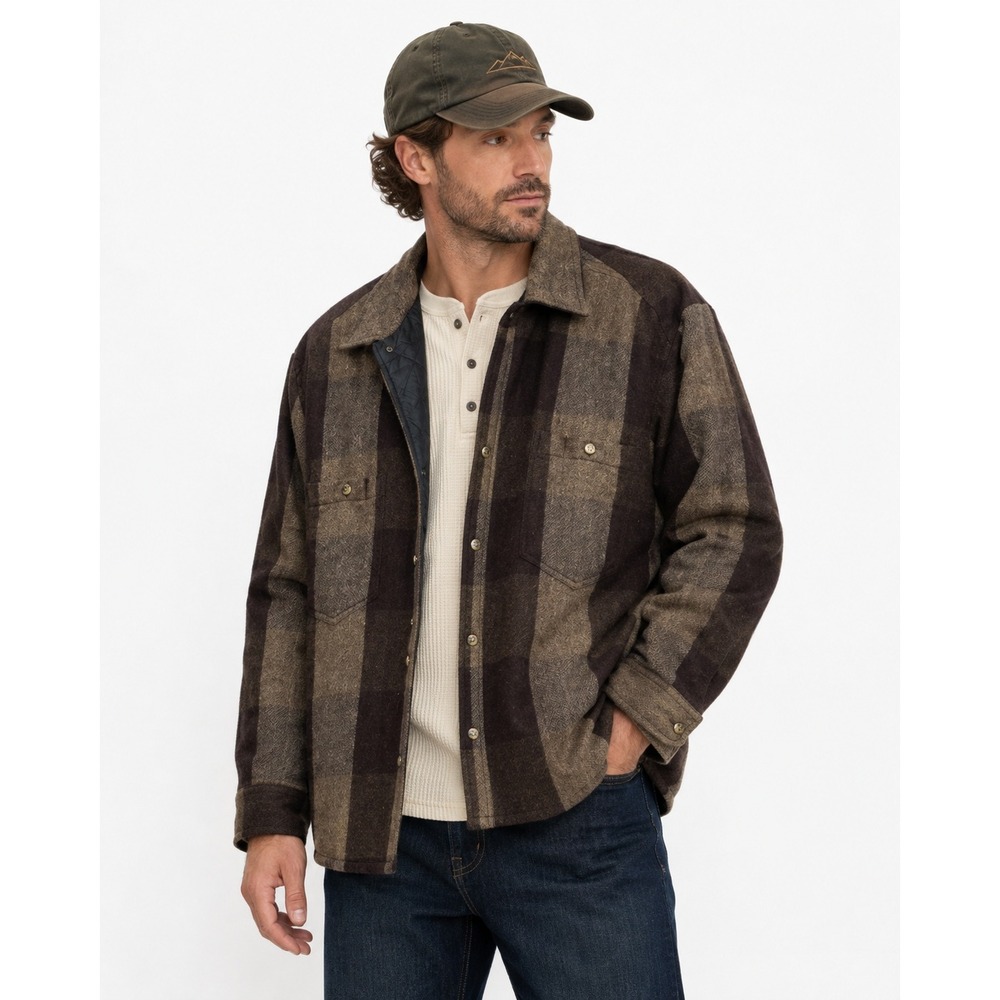 Wool Blend Brown Plaid Quilted Jacket XL Heritage‎ Workwear Tan Outdoors Winter